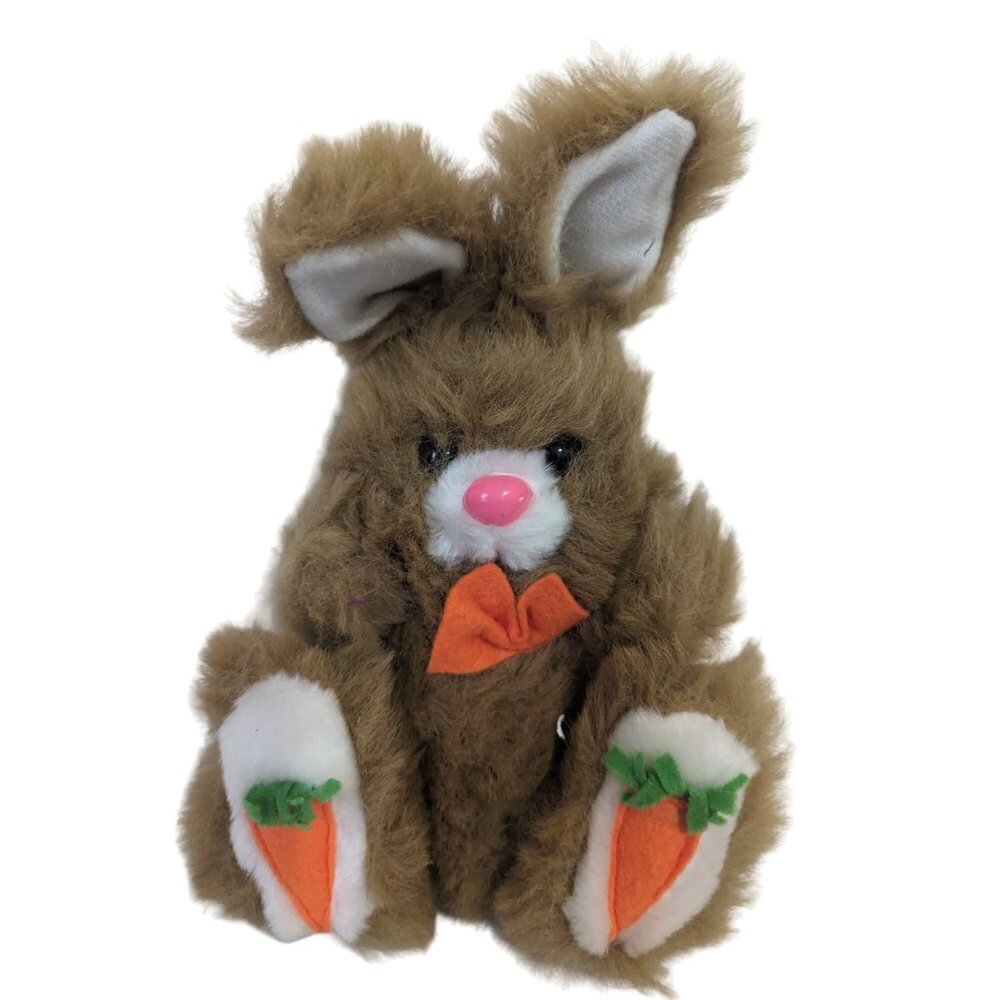 Vintage U.S.‎ Toy Brown Bunny Plush 9" Stuffed Rabbit Felt Carrots Easter toy